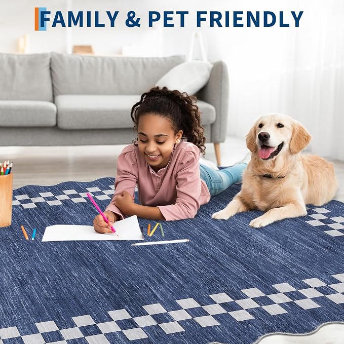 Small Area Rug 2x3 Modern Checkered Entry Rug Solid Color Scalloped Kitchen - Image 4