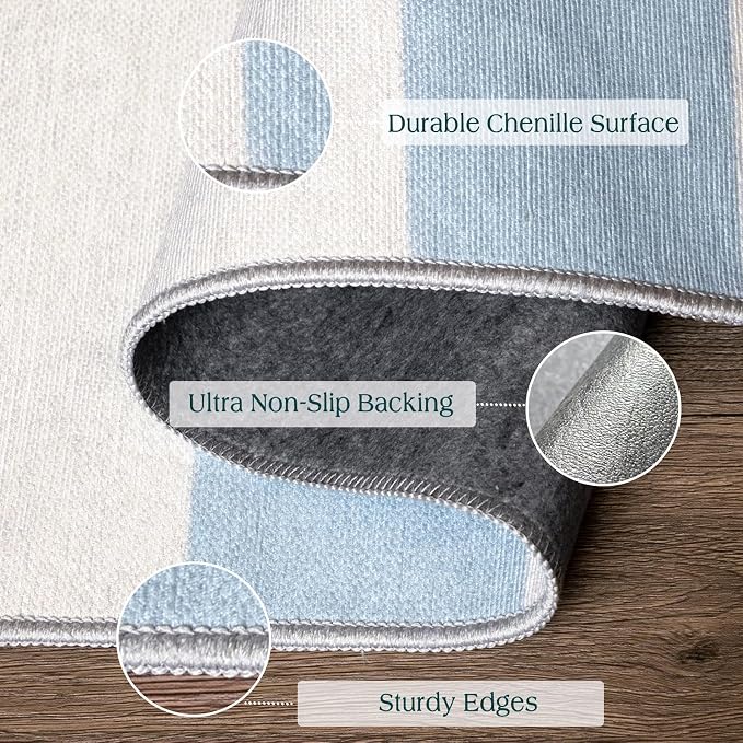 Blue White Striped Outdoor Rug - Image 3