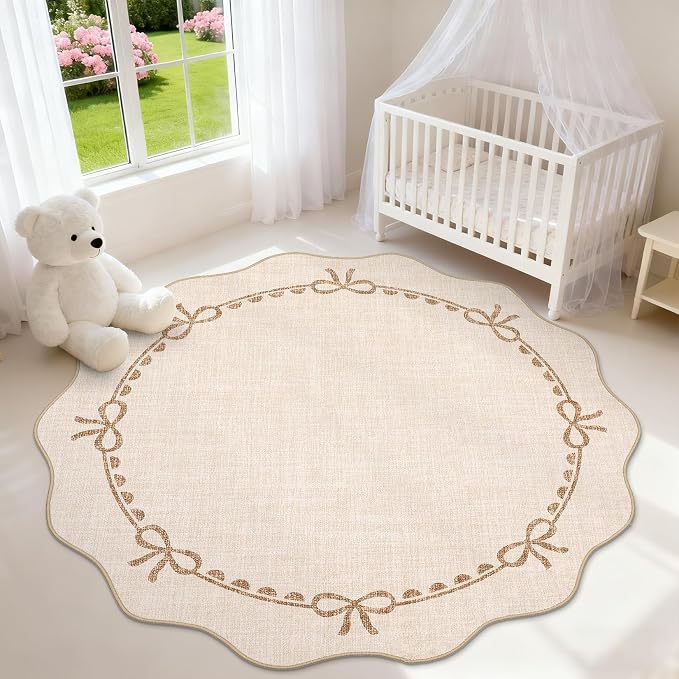 GarveeHome Scalloped Bow Rug for Living Room, 6ft Round Rugs Washable Solid - Image 2