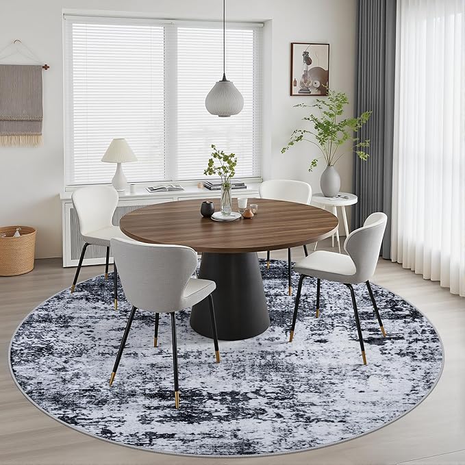 Round Area Rug for Living Room: 4 ft Washable Modern Abstract Soft Thin Rug - Image 4