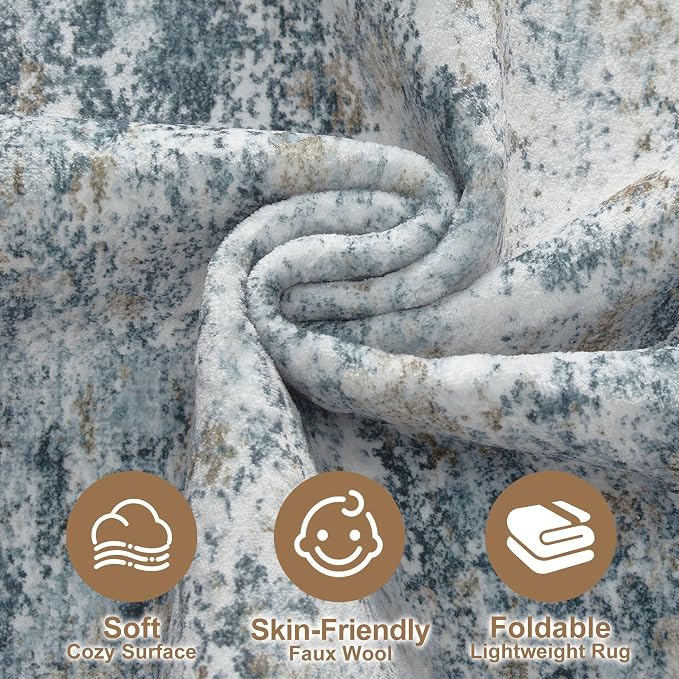 Nakagishi 10x12 Area Rugs Living Room: Washable Abstract Large Neutral Soft Rug - Image 3