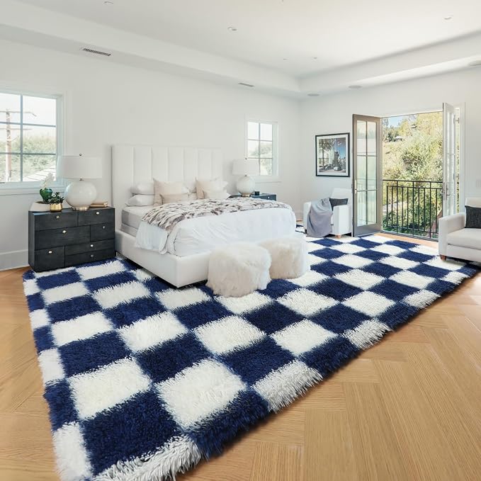 KICMOR 8x10 Area Rugs for Living Room, Large Fluffy Soft Checkered Shag Shaggy - Image 8