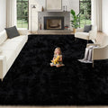 8x10 Area Rugs for Living Room: Soft Black Fluffy Rug Shag Washable Rug Plush by ZomfyRugs