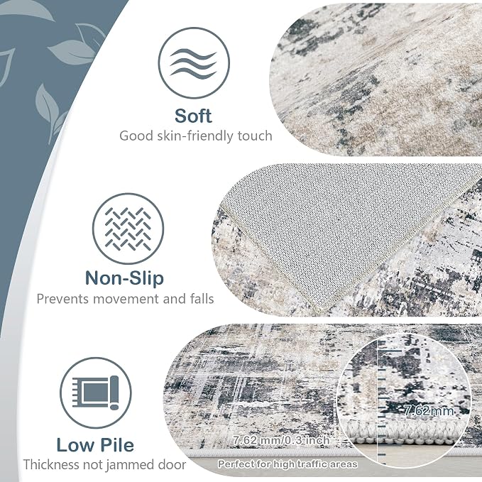 Area Rugs 6x9 Living Room: Washable Rug Modern Abstract Large Rugs Soft Non - Image 6