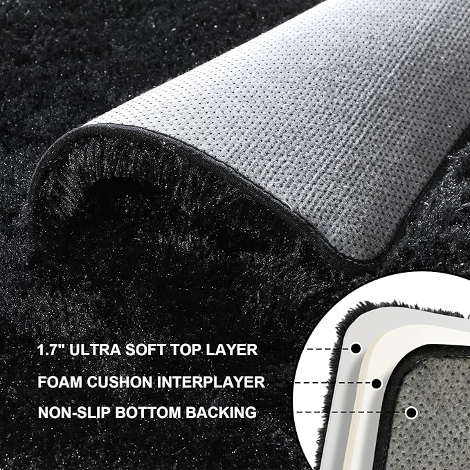 Black Rugs for Bedroom, 2x3 Fluffy Area Rugs for Living Room, Small Fuzzy Shag - Image 5