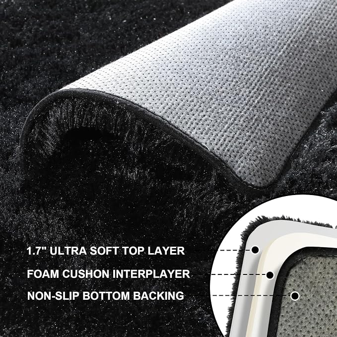 8x10 Area Rugs for Living Room, Large Fluffy Black Rugs for Bedroom, Fuzzy Shag - Image 3