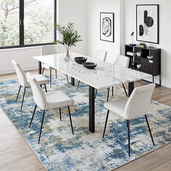 4x6 Area Rugs for Living Room Washable: Abstract Soft Thin Low Pile Blue Rug - Image 5