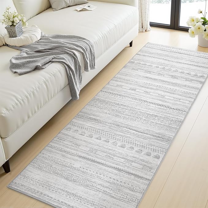 2x8 Runner Rug Machine Washable Non Slip Area Rug Distressed Neutral Moroccan - Image 3