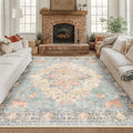 RELEANY Area Rugs Square 8ft Washable Non-Slip, Floral Vintage Distress by RELEANY