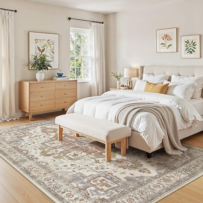 5x7 Washable Area Rugs for Living Room, Large Rug Non Slip Backing Vintage - Image 4