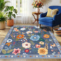 RELEANY Floral Square 4ft Area Rugs Washable Print Boho Cute Carpet Non Slip by RELEANY