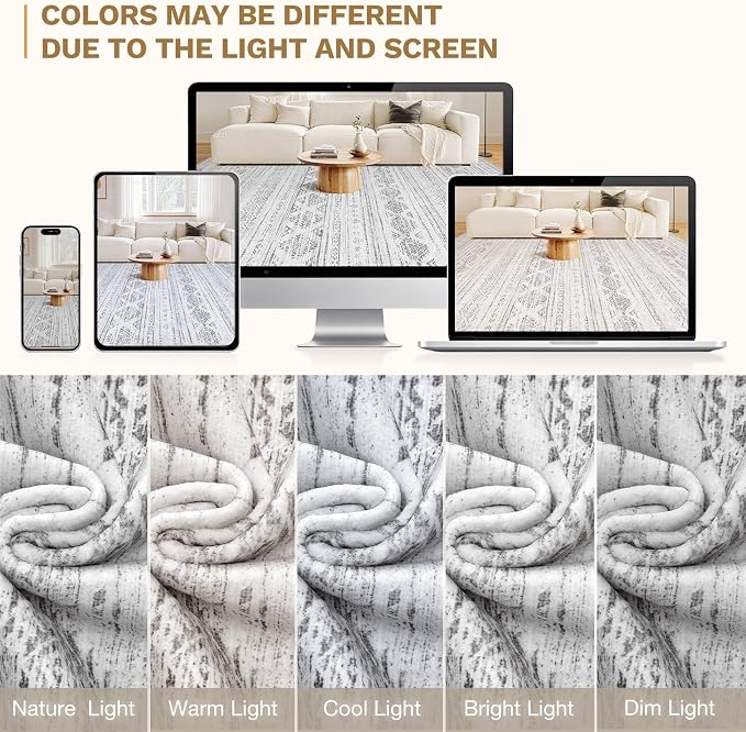 Nakagishi 6x9 Area Rugs Living Room: Washable Boho Large Neutral Soft Farmhouse - Image 9