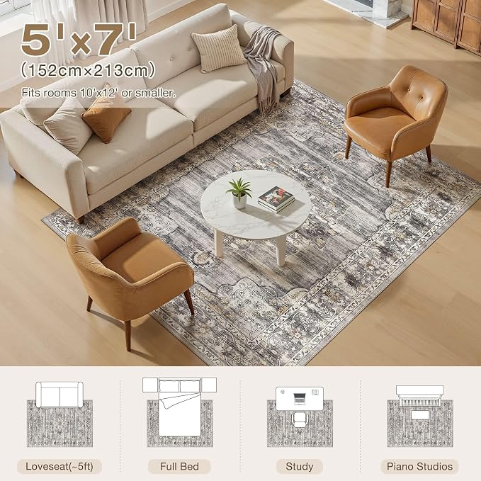 Washable 5x7 Area Rug for Living Room - Image 9