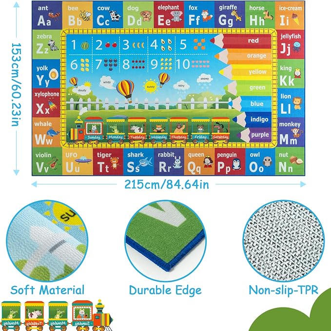 Unirea 5x7 Kids Rug for Playroom Bedroom Classroom, Washable Educational Play - Image 4