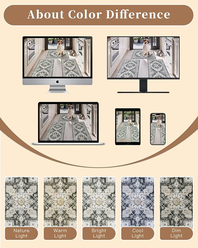 Madane Washable Kitchen Rug Set of 3, Small Area Rug Non-Slip Vintage Entryway - Image 9