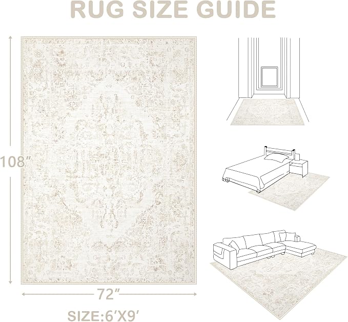 6x9 Area Rugs for Living Room: Washable Rug Vintage Large Rugs Soft Non Slip - Image 2