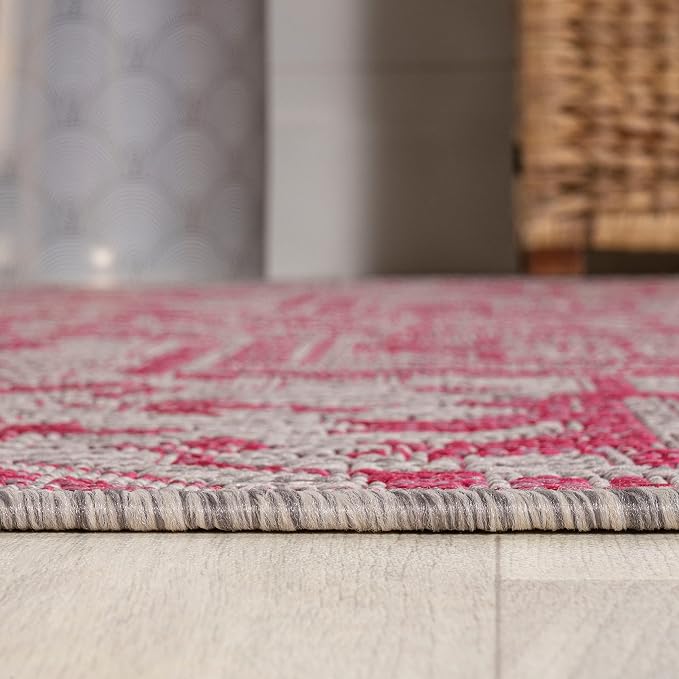 JONATHAN Y Boho Medallion Indoor Outdoor Area Rug 9X12 Light Gray/Fuchsia - Image 7