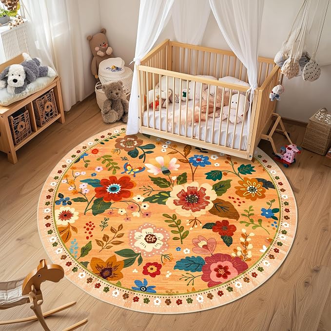 RELEANY Floral 4ft Area Rugs Washable Print Boho Cute Carpet Non Slip Flower - Image 8