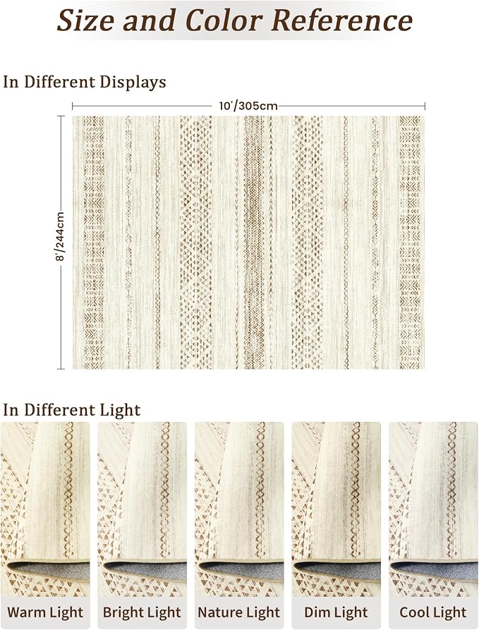 Miukiki 8x10 Area Rug for Living Room Moroccan Washable Rugs Non Slip Indoor - Image 2