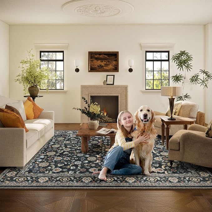 Washable Area Rugs for Living Room: 5x7 Bedroom Rug Vintage Boho Area Rug Stain - Image 8