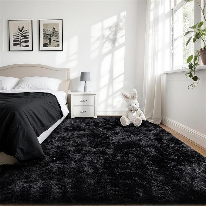 4x6 Area Rug for Living Room:Ultra Soft Fluffy Shag Black Rugs, Large Fuzzy - Image 8