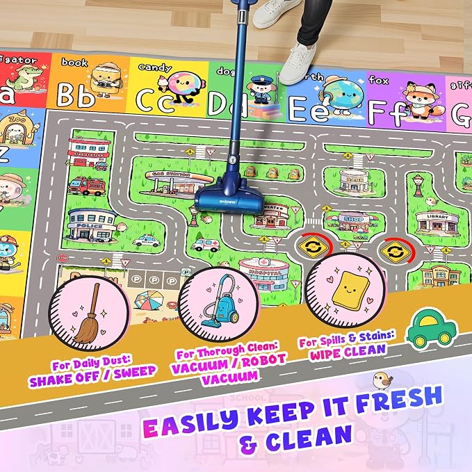 Kids Road Rug for Playroom, 4x6 Kids Car Rug Play Mat - Image 6