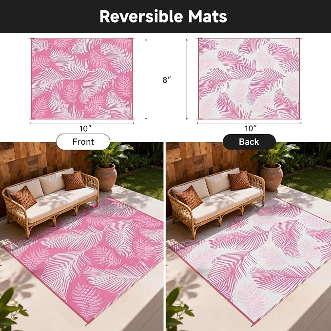 Pauwer Waterproof Outdoor Rug 8x10, Reversible Plastic Straw Patio Camping Rug - Image 2