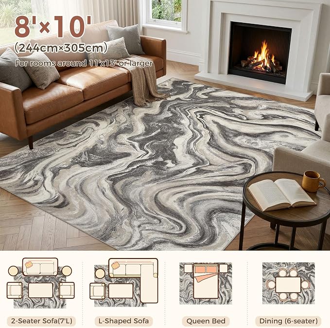 DMOYEST 8x10 Area Rug for Living Room:Washable Modern Neutral Abstract Rug - Image 3