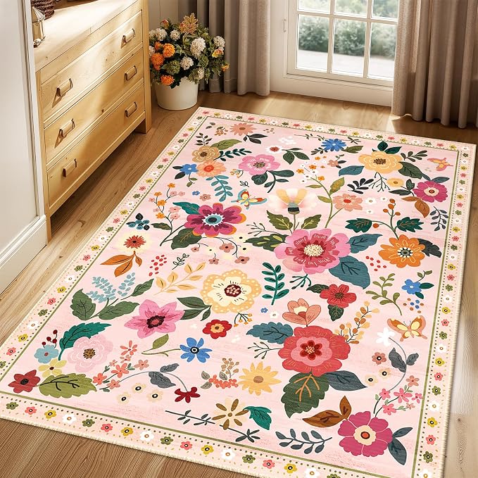 RELEANY Floral 3x5 Area Rugs Washable Print Boho Cute Carpet Non Slip Flower - Image 9