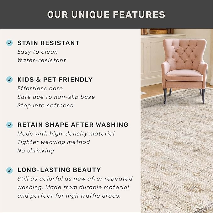 3x6 Wide Area Rugs for Hallways Non Slip, Machine Washable Rug for Kitchen Floor - Image 5
