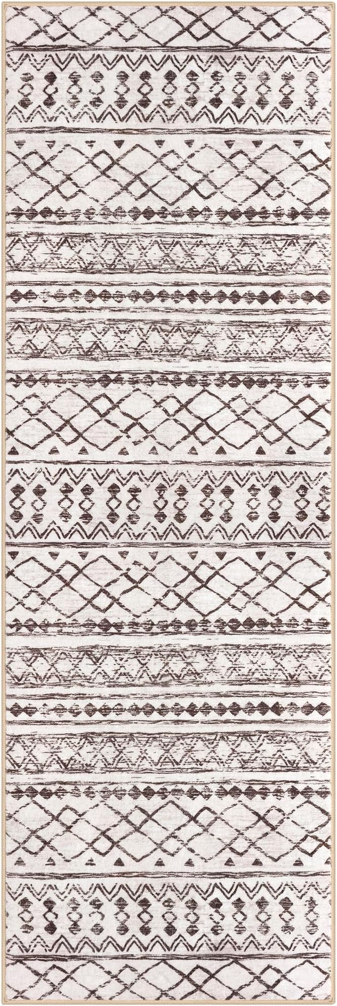 KUTA Moroccan Washable Hallway Runner Rug 2x6 Non-Slip Vintage Brown Cream Boho - Image 9