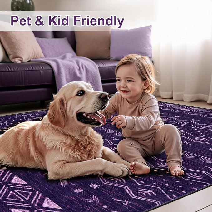 SERISSA 2x5 Kitchen Runner Rug, Washable Non-Slip Purple and White Boho Rug - Image 6