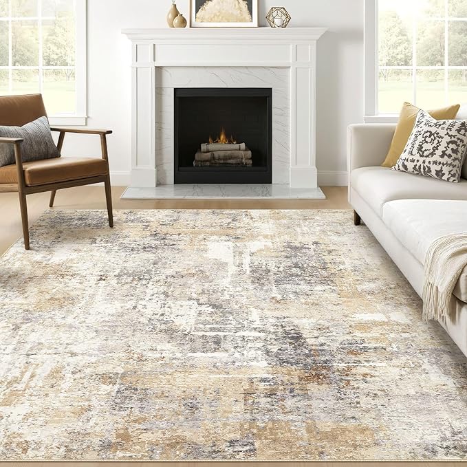 Square Rug 10x10 Living Room: Large Washable Abstract Modern Soft Area Rug by LOONGRUG