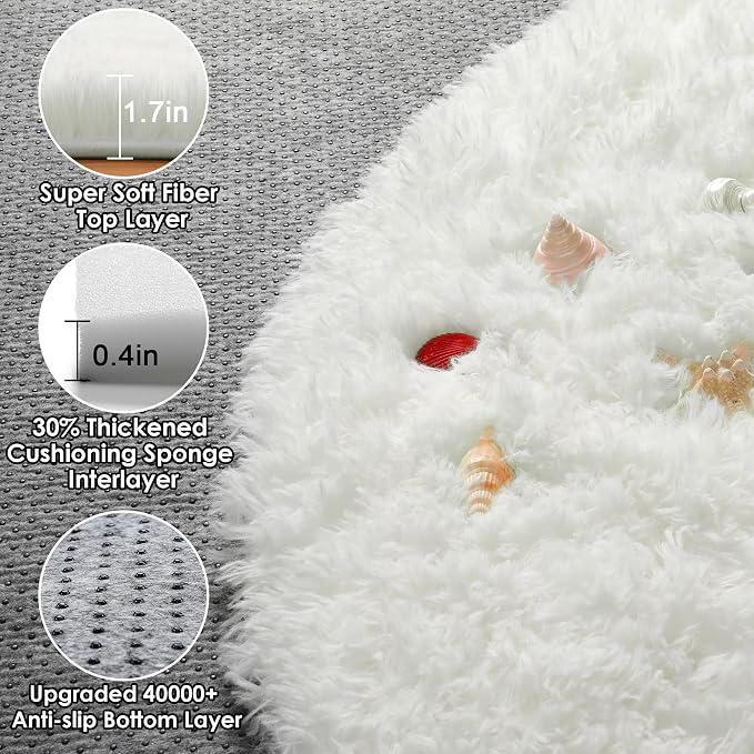 ONASAR Cream White Round Rugs 7ft - Image 2