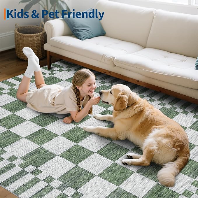 GarveeHome Sage Green Checkered Rug 5×7 Area Rugs - Image 8
