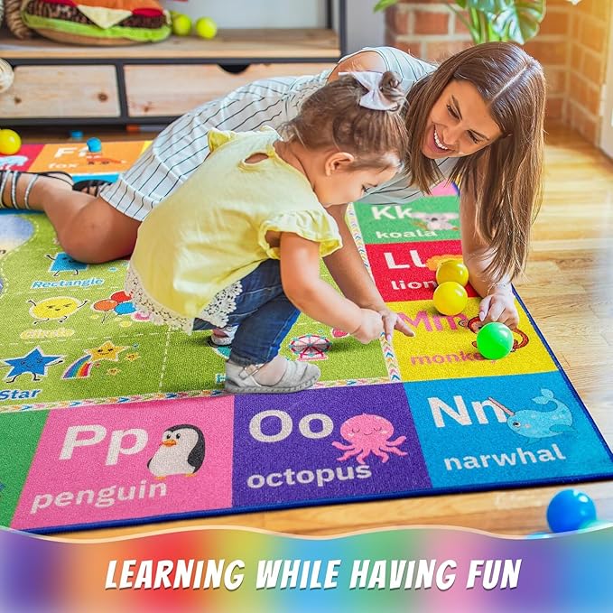 Macgace ABC Kids Rug for Playroom, 6x9 Washable Classroom Area Rugs, Toddler - Image 2