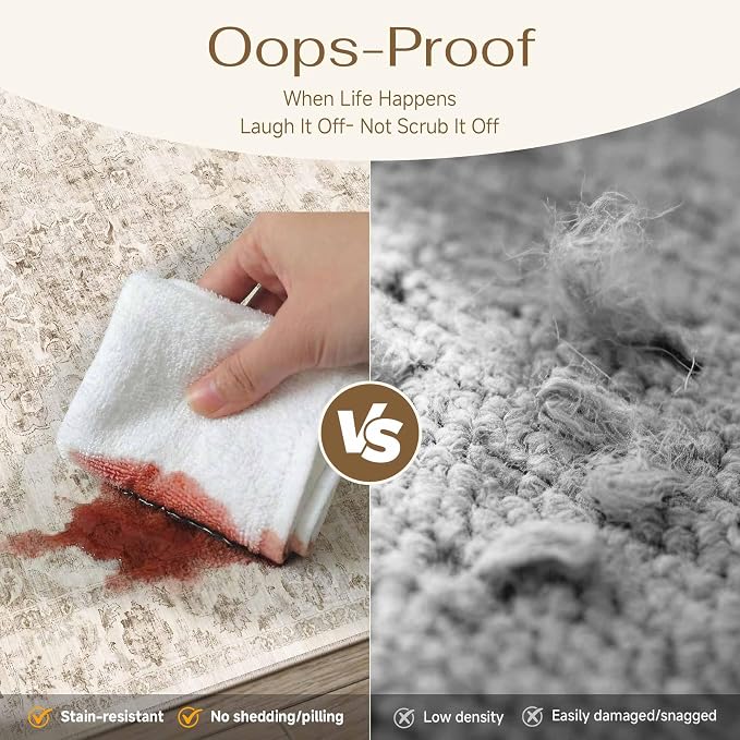 2x4 Washable Neutral Runner Rug Beige Vintage Hallway Kitchen Carpet Non-Slip - Image 5