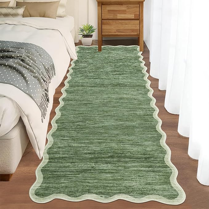 GarveeHome Scalloped Washable Runner Rug 2x6 Runner Abstract Modern Green by GarveeHome