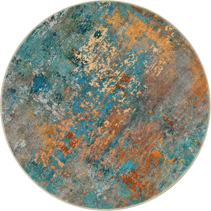 Lahome Modern Abstract Round Rug - 4Ft Colorful Rugs - Image 8