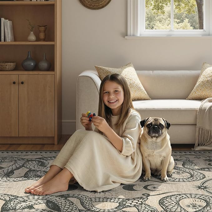 DCX Washable 8x10 Snake Rug, Soft Low Pile Carpet, Kid & Pet Friendly - Image 4