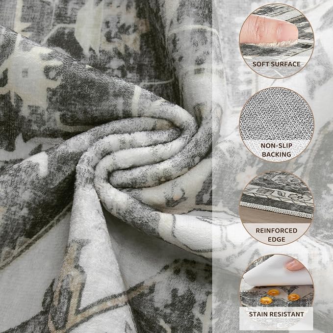 8x10 Area Rugs for Living Room, Washable Non Slip Vintage Distressed Stain - Image 3