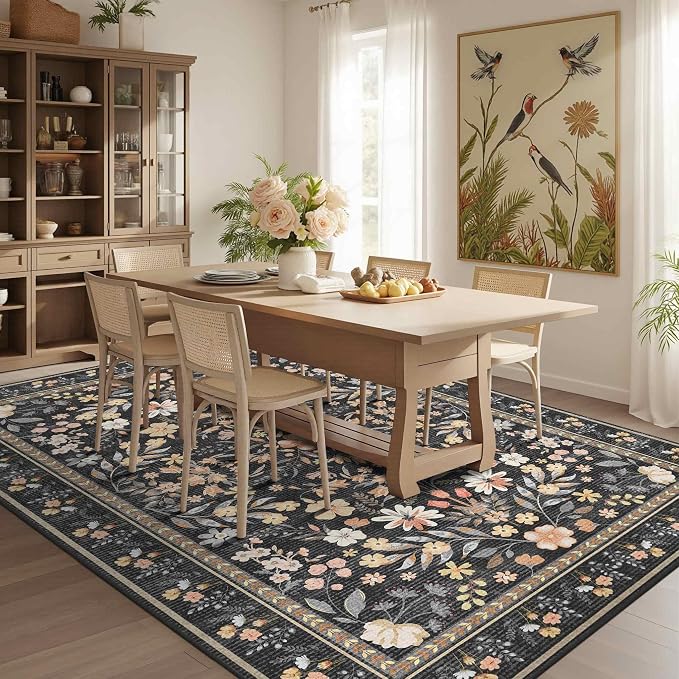 Rugxara Floral Rug for Living Room Bedroom, 5x7 Washable Rug, Large Non Slip - Image 4