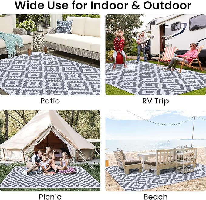 Smiry Waterproof Outdoor Rug 5x8 ft, Reversible Plastic Straw Patio Camping Rugs - Image 7