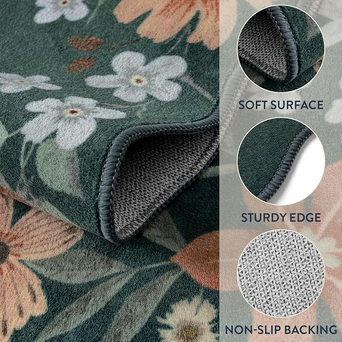 Lahome Floral Washable Living Room Rugs, 5x7 Green Area Rugs - Image 7