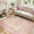 RELEANY Area Rugs 4'x6' Washable Non-Slip, Floral Vintage Distress Medallion by RELEANY