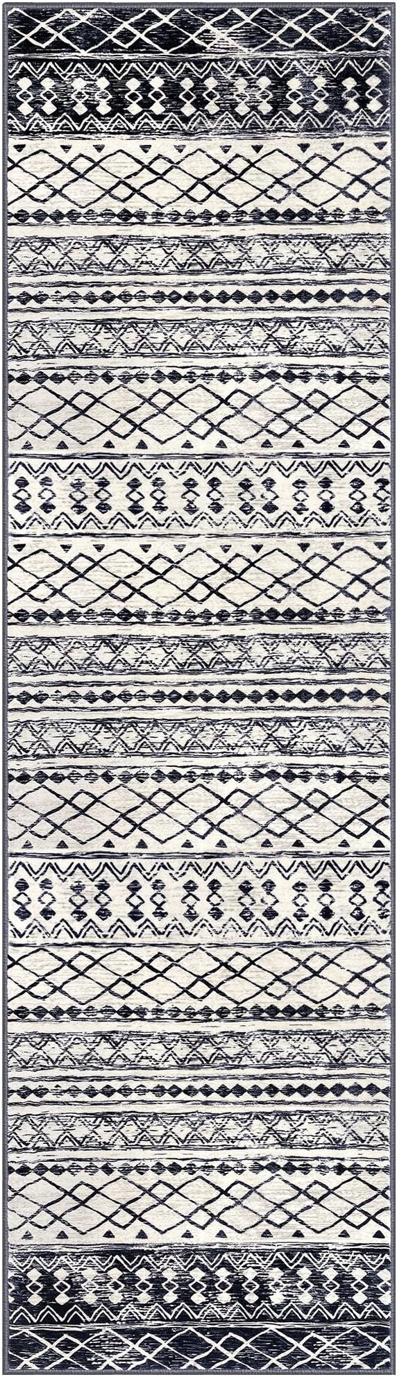 KUTA Moroccan Washable Kitchen Rug, 2x7 Non-Slip Vintage Black Navy Blue Boho - Image 8