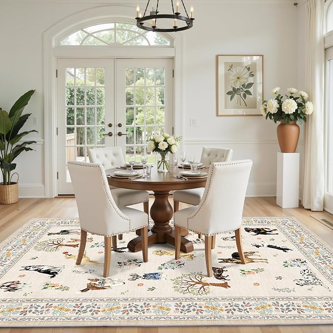 Washable Area Rug 8x10 Beige, Large Soft Dog Rugs - Image 4