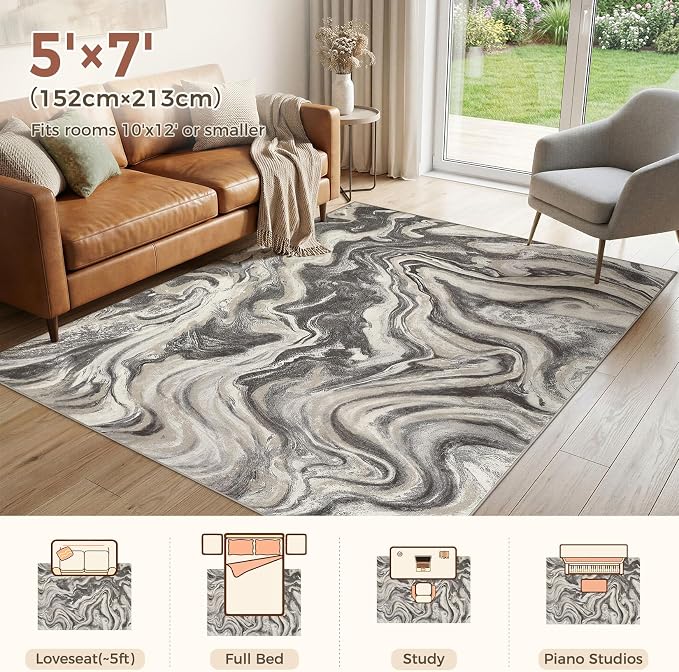 DMOYEST 5x7 Washable Area Rug for Living Room, Non Slip Abstract Rugs, Modern - Image 3