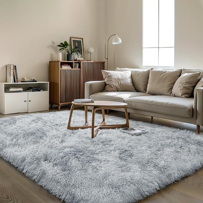 KICHOWUA Thick Area Rug Light Grey Fluffy 4x6 - Image 8