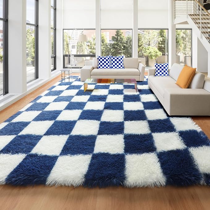 KICMOR 8x10 Area Rugs for Living Room, Large Fluffy Soft Checkered Shag Shaggy by KICMOR